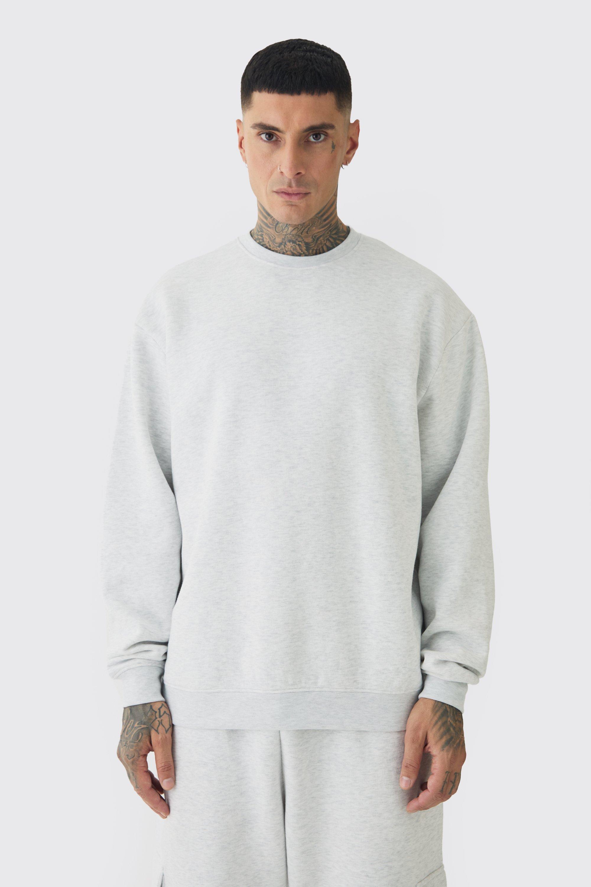 Mens 330GSM Tall Oversized Sweatshirt In Grey Marl, Grey